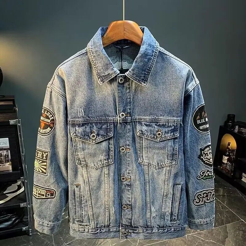 Street Fashion Jacket Men - Jaket Denim Bordir High Street Pria,