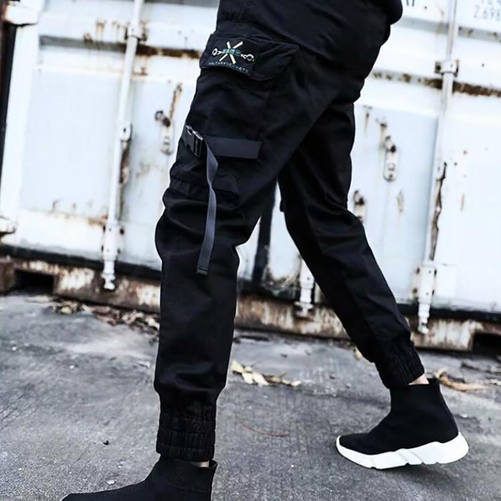 Techwear Pants Tactical - Celana Cargo Longgar Pria Streetwear Trendi