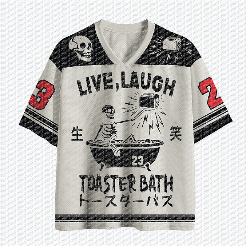 Street Fashion Magazine - Kaos Jersey V-Neck Putih Hitam Warna-Blok