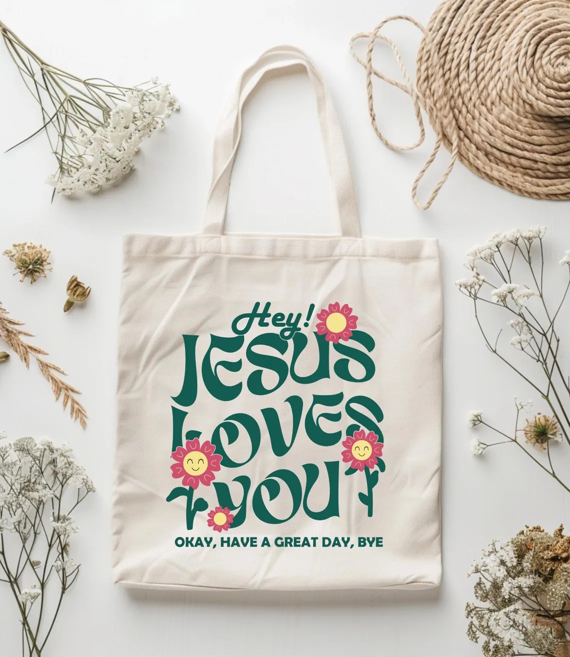 Tote Bag Canvas Print - Tas Tote Kanvas Inspirasional Yesus Mencintai