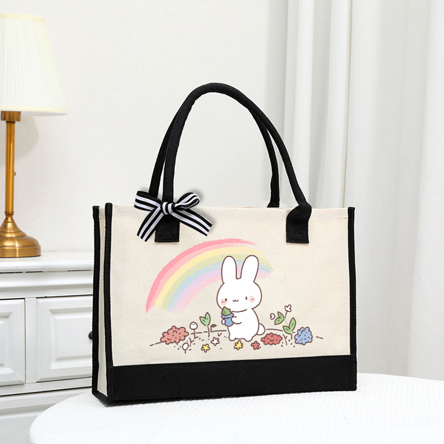 Tote Bag Canvas Print - Tas kanvas putih ringan bermotif kartun