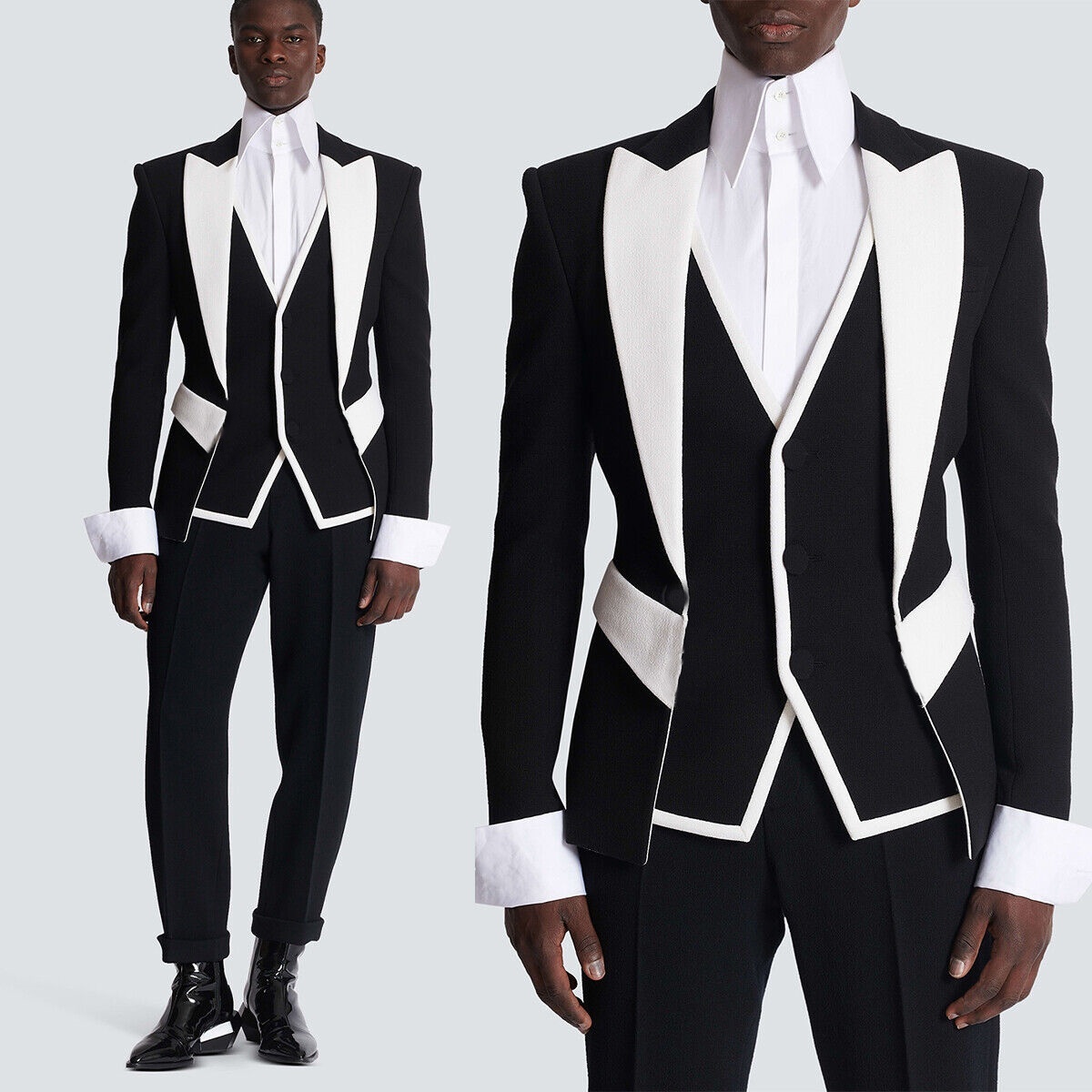 Street Fashion Jacket Men - Jas pernikahan modis warna hitam dan