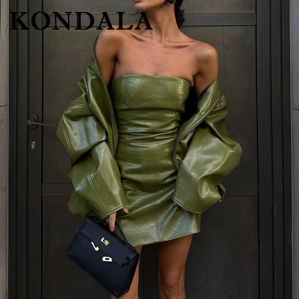 Fashion Street Night - KONDALA Chic Streetwear Hijau PU Solid