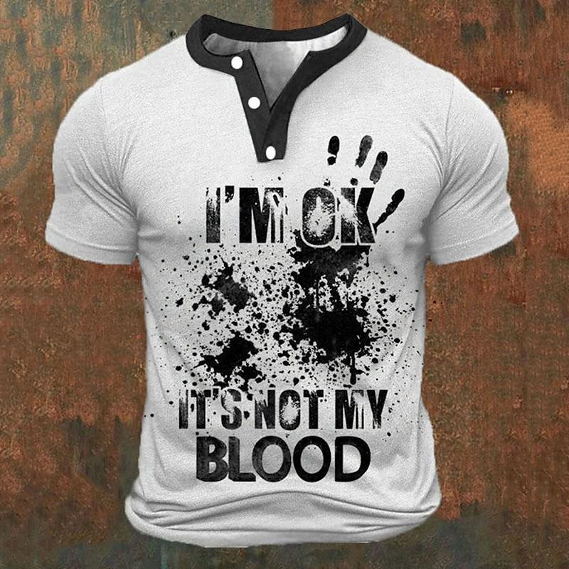 Street Fashion Clothing - Kaos Henley Pria Cetak Huruf 3D