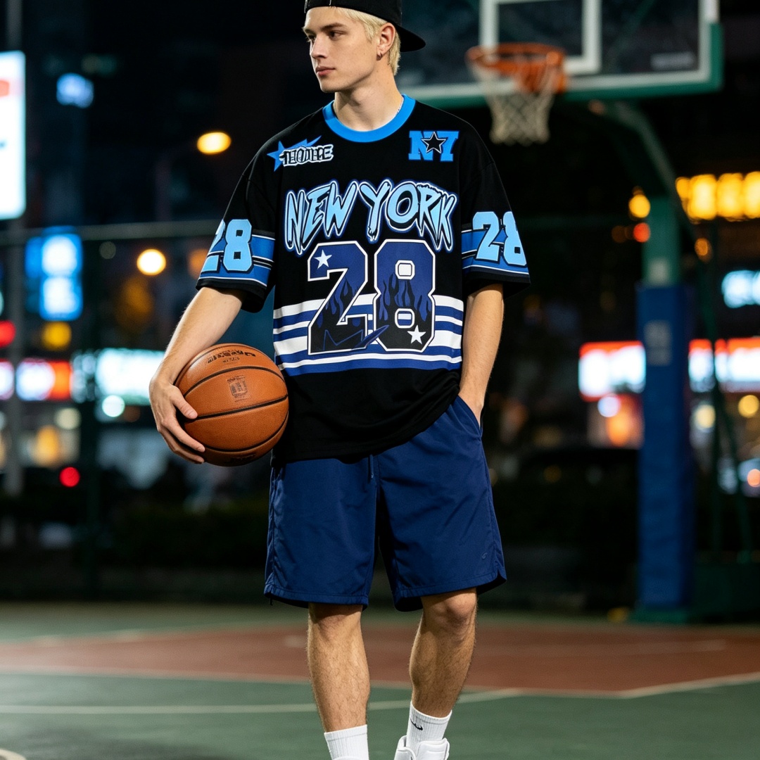 Street Style New York Fashion - Kaus Musim Panas Pria Kaus Olahraga