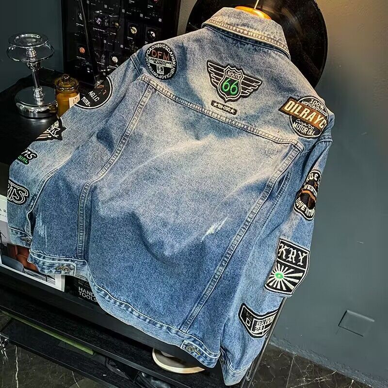 Jaket Denim Bordir High Street - Street Fashion Jacket Men ulasan dan harga