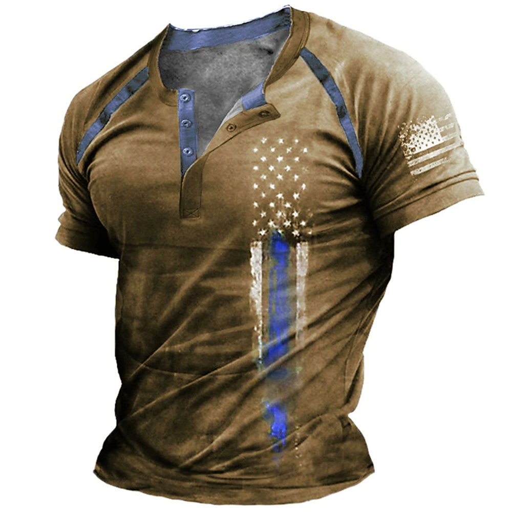 Kaos Henry Pria Motif Bendera  - Street Fashion Clothing ulasan dan harga