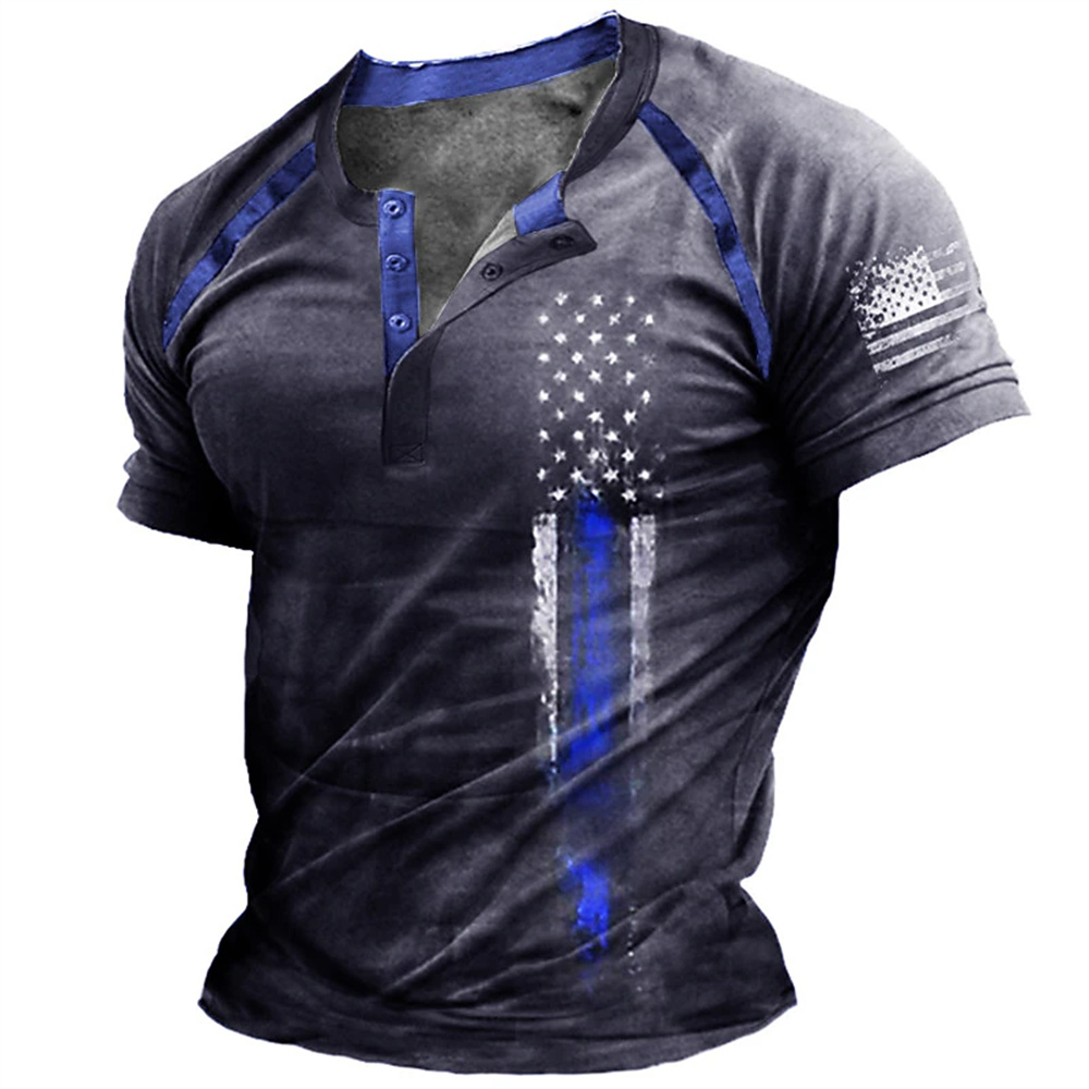 Kaos Henry Pria Motif Bendera  - Street Fashion Clothing ulasan dan harga