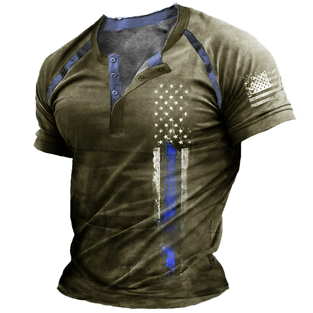 Kaos Henry Pria Motif Bendera  - Street Fashion Clothing ulasan dan harga