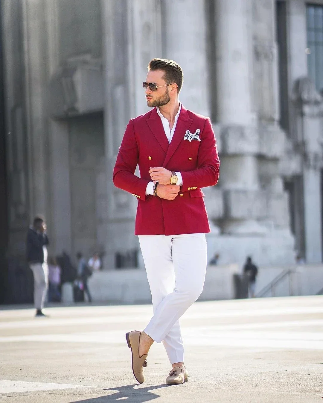 Jas Merah Celana Putih Setelan - Street Fashion Jacket Men ulasan dan harga