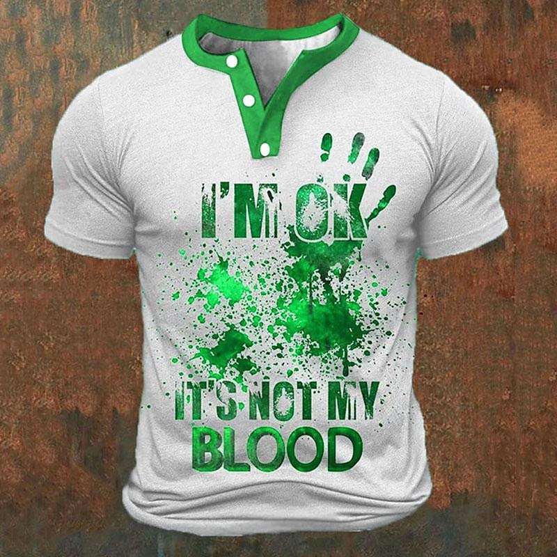 Kaos Henley Pria Cetak Huruf 3 - Street Fashion Clothing ulasan dan harga