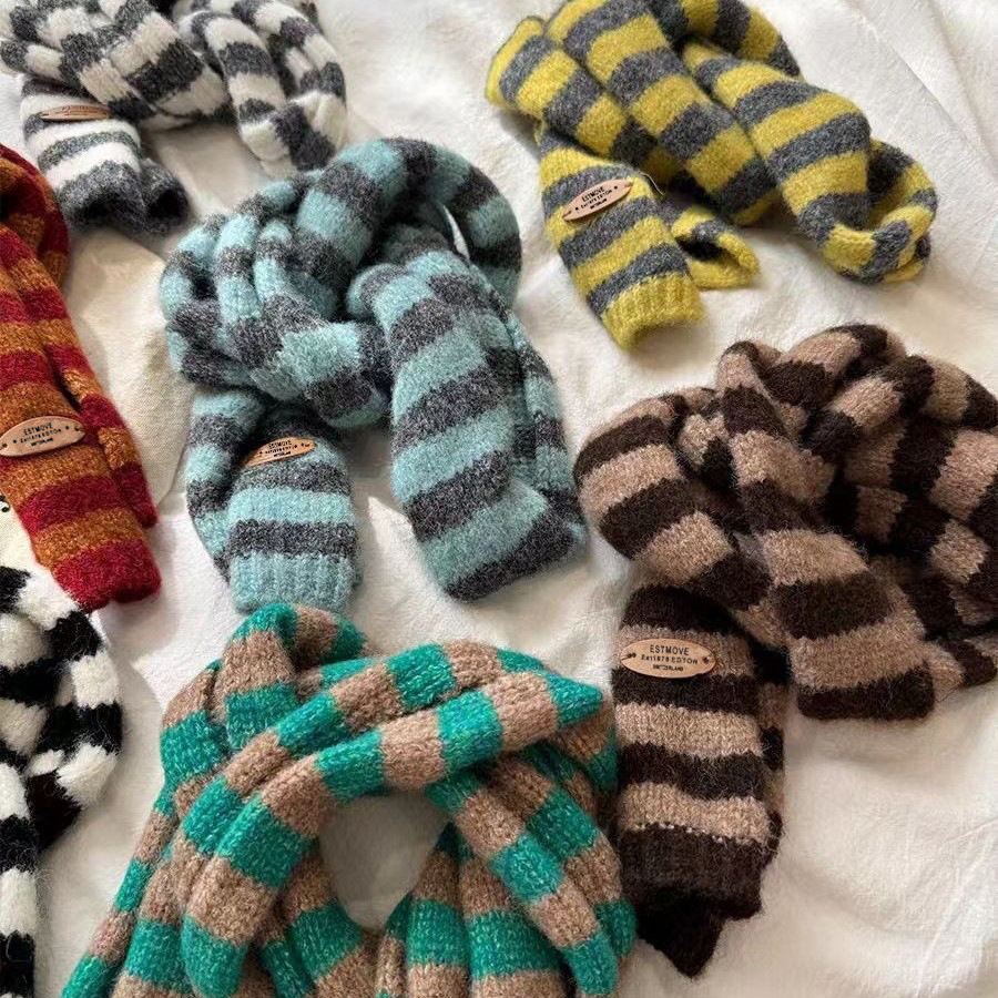 Syal Rajut Motif Garis Gaya Hi - Street Fashion Harajuku ulasan dan harga